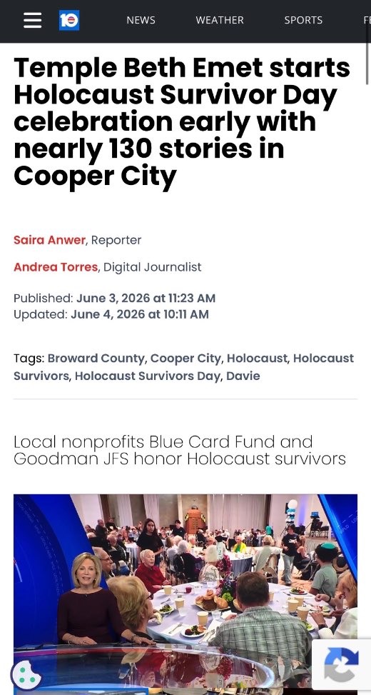 Local 10: Temple Beth Emet starts Holocaust Survivor Day celebration early with nearly 130 stories