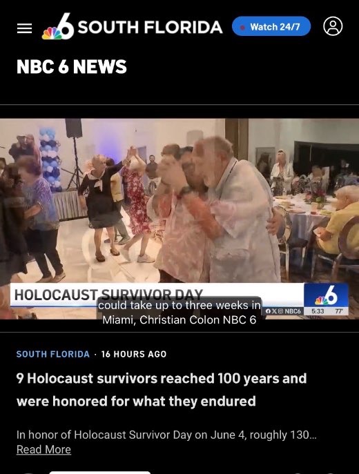 NBC 6 South Florida: 9 Holocaust survivors reached 100 years and were honored for what they endured